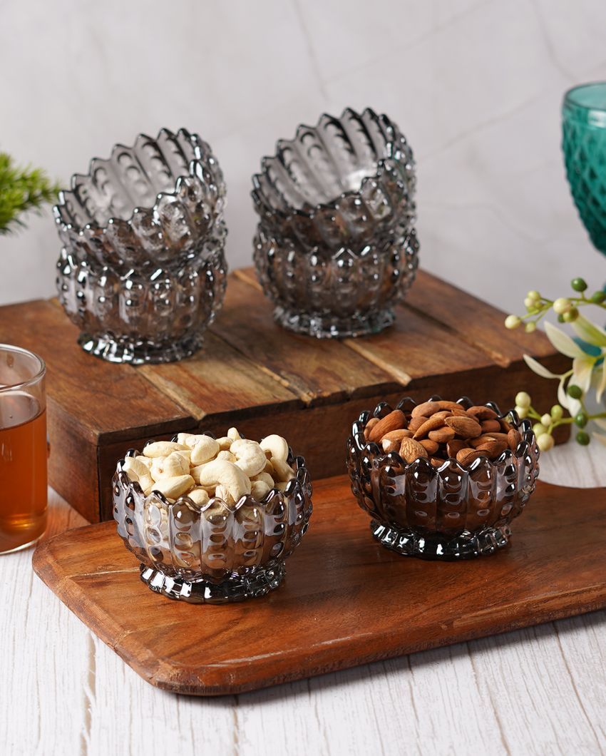 Glass Lotus Cut Shaped Serving Bowls | Set of 6 | 140ml