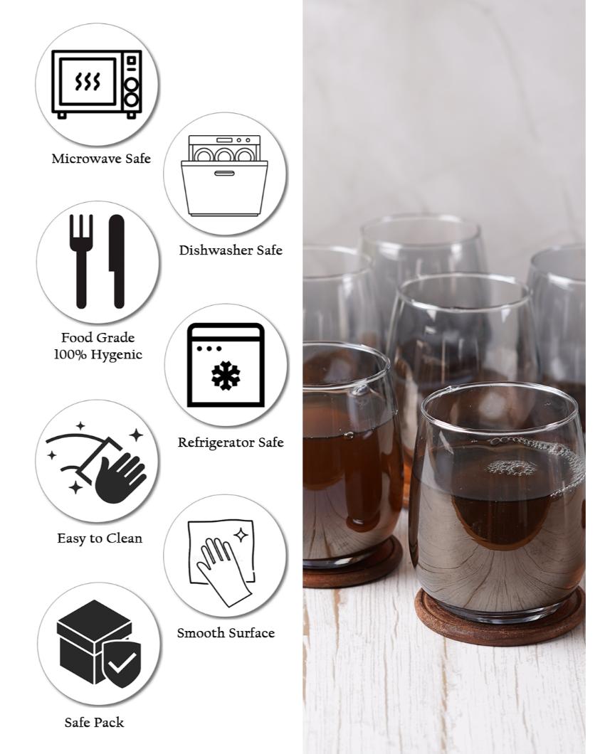 Black colored Whisky Glasses | Set of 6 | 350ml