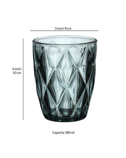 Diamond Cut Designed Colored Water & Juice Glass | Set of 6 | 280ml