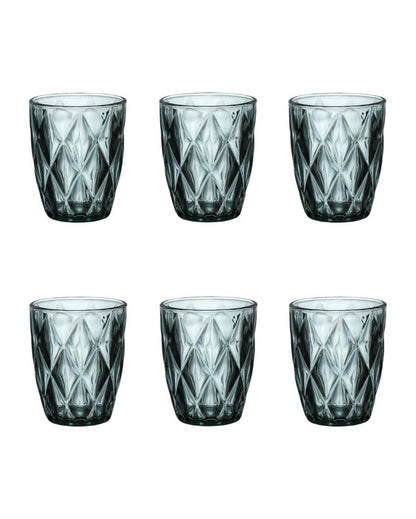 Diamond Cut Designed Colored Water & Juice Glass | Set of 6 | 280ml