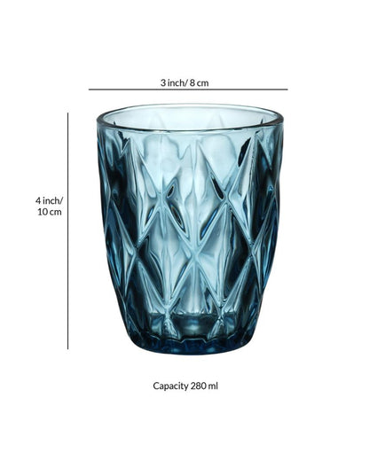 Diamond Cut Designed Colored Water & Juice Glass | Set of 6 | 280ml