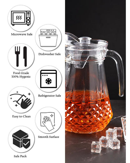 Diamond Cutting Shaped Designed Transparent Water Jug | 4 x 8 inches | 1250ml