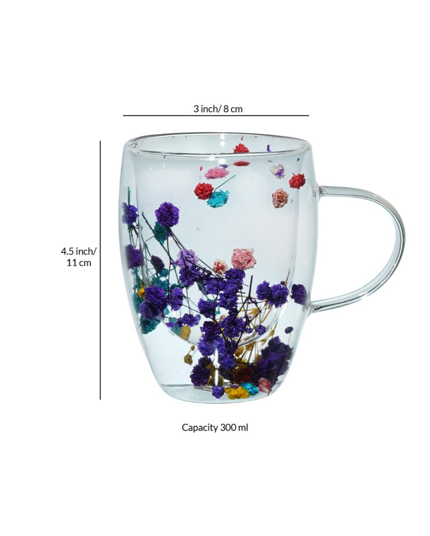 Flower Filled Transparent Double Wall Mugs | Set of 2 | 300ml