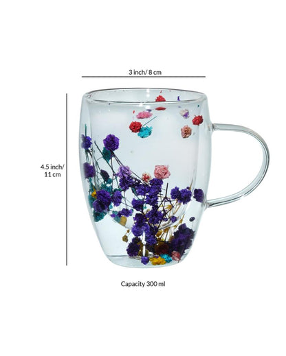 Flower Filled Transparent Double Wall Mugs | Set of 2 | 300ml