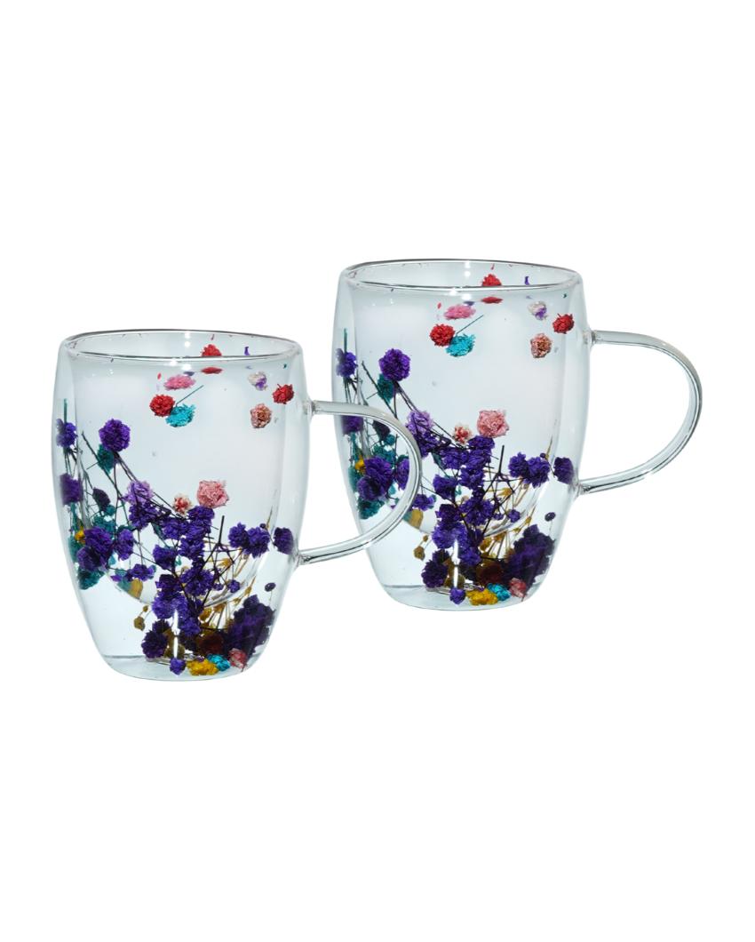 Flower Filled Transparent Double Wall Mugs | Set of 2 | 300ml