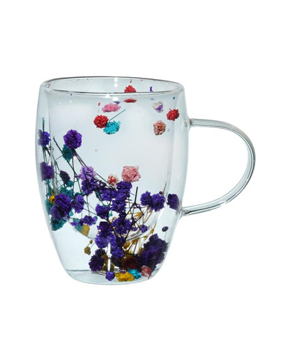 Flower Filled Transparent Double Wall Mugs | Set of 2 | 300ml