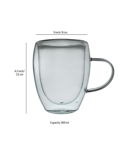 Double Wall Transparent Glass Mugs | Set of 2 | 300ml