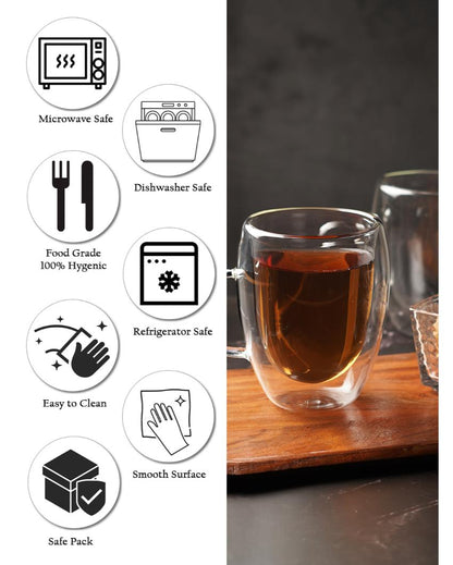 Double Wall Transparent Glass Mugs | Set of 2 | 300ml