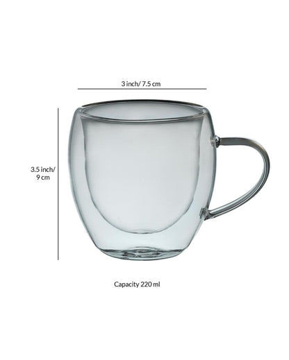 Clear Double Wall Transparent Glass Mugs | Set of 2 | 220ml