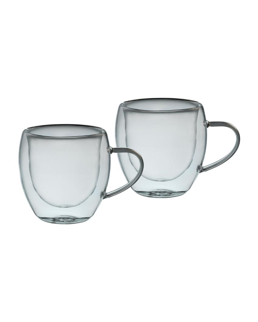 Clear Double Wall Transparent Glass Mugs | Set of 2 | 220ml