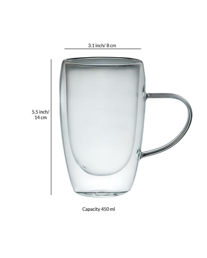 Premium Double Wall Transparent Glass Mugs | Set of 2 | 450ml