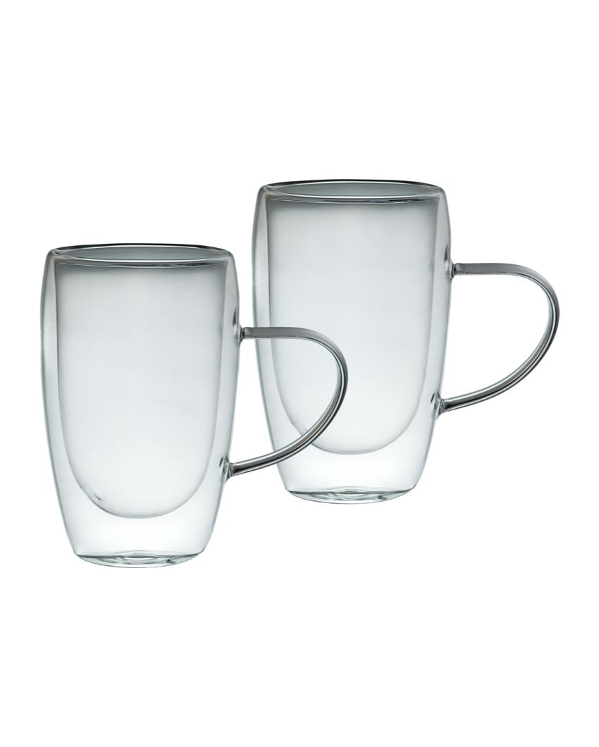 Premium Double Wall Transparent Glass Mugs | Set of 2 | 450ml