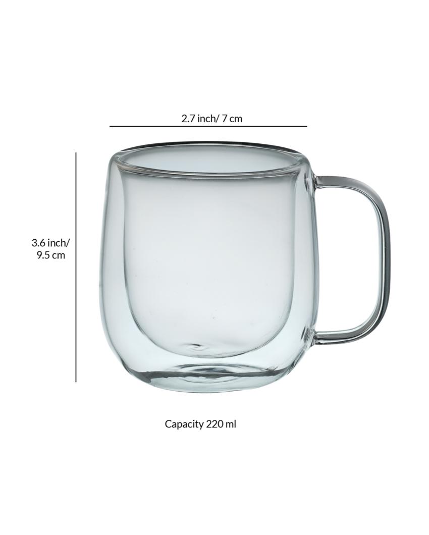 Stylish Double Wall Transparent Glass Mugs | Set of 2 | 220ml