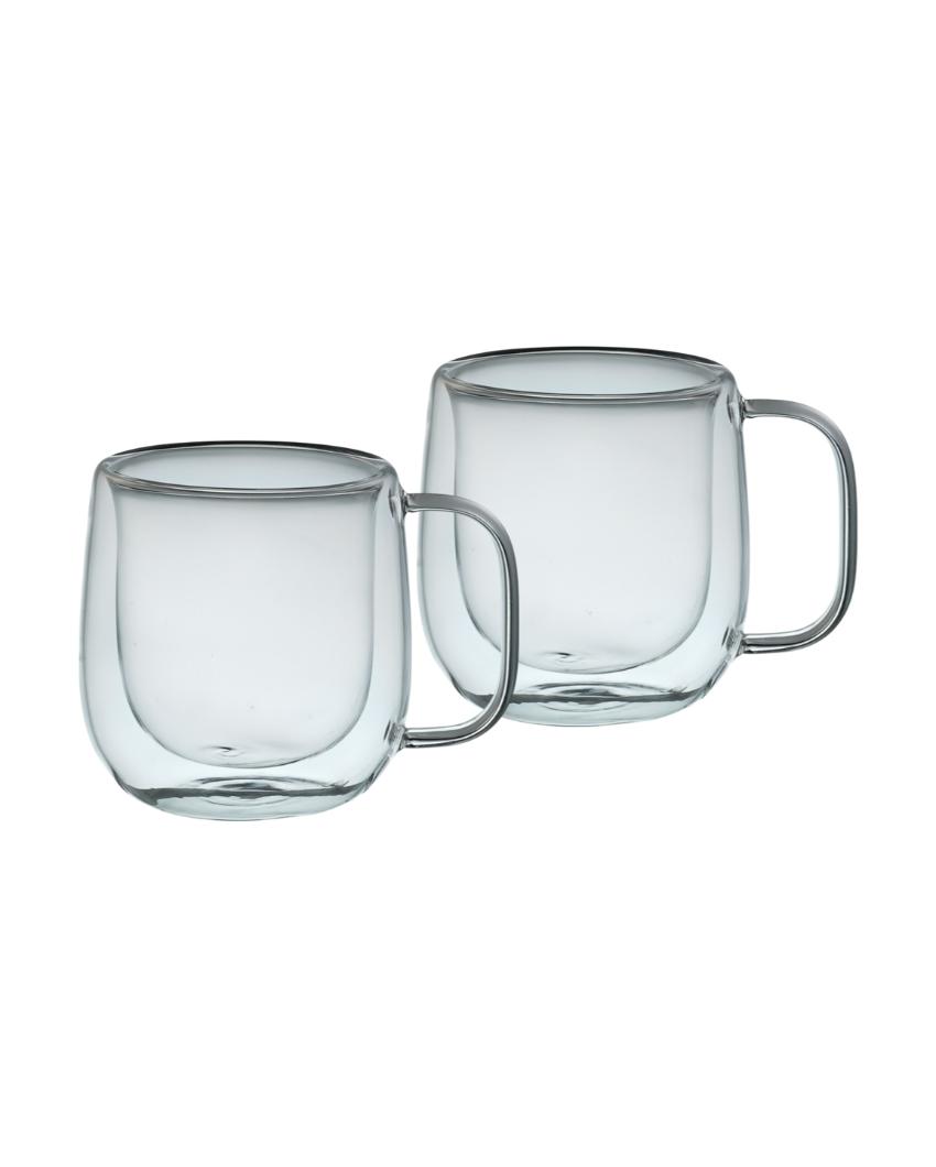 Stylish Double Wall Transparent Glass Mugs | Set of 2 | 220ml