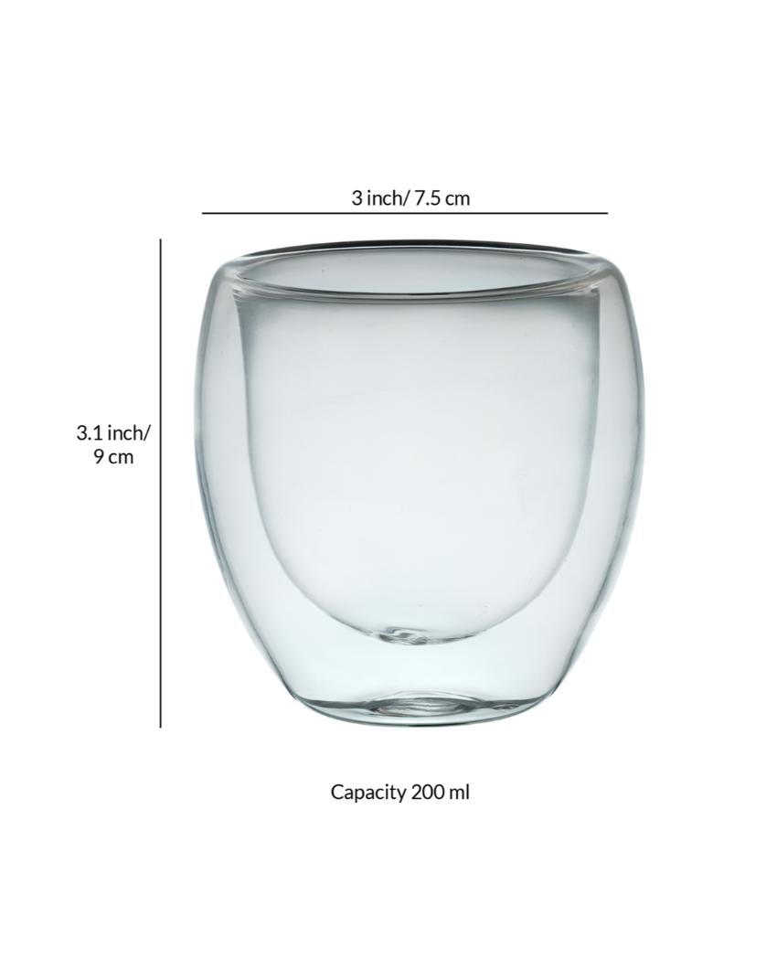 Modern Double Wall Transparent Glass Mugs | Set of 2 | 200ml