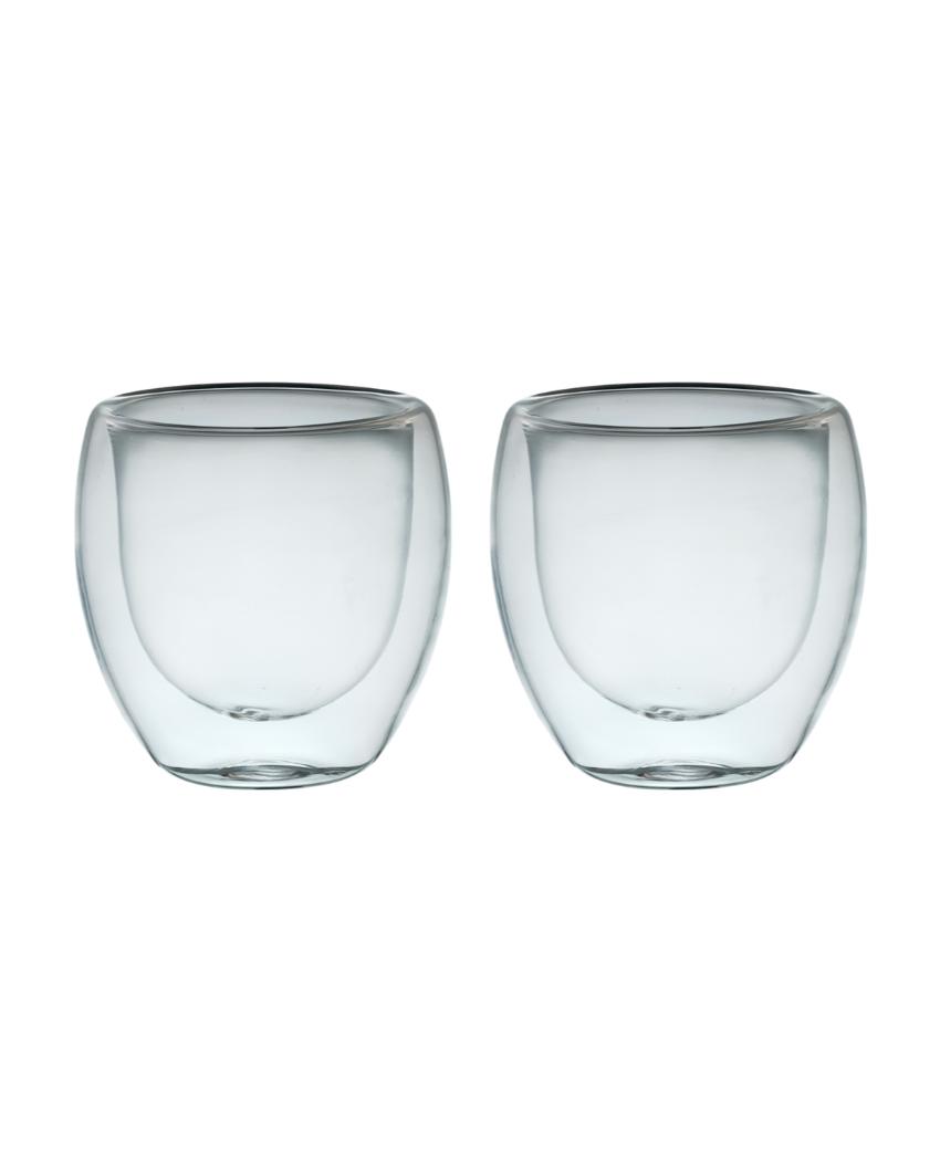 Modern Double Wall Transparent Glass Mugs | Set of 2 | 200ml