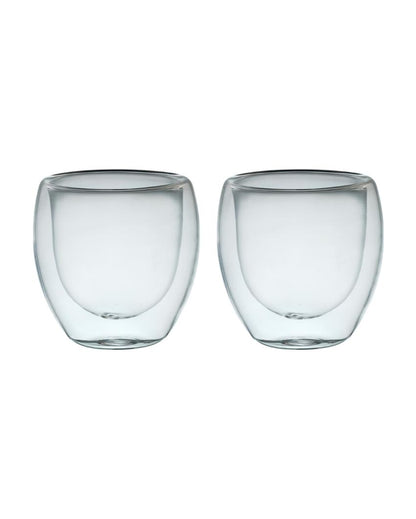 Modern Double Wall Transparent Glass Mugs | Set of 2 | 200ml