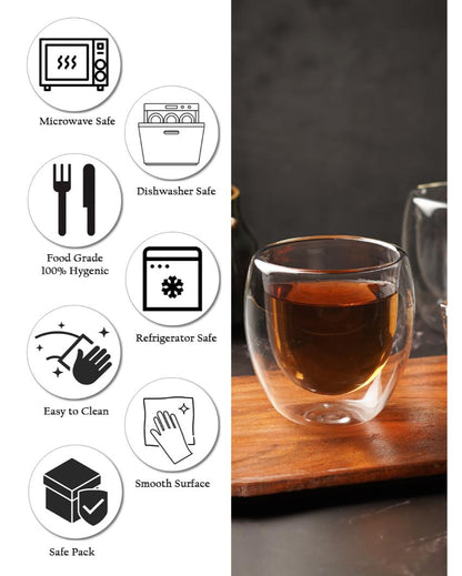 Modern Double Wall Transparent Glass Mugs | Set of 2 | 200ml