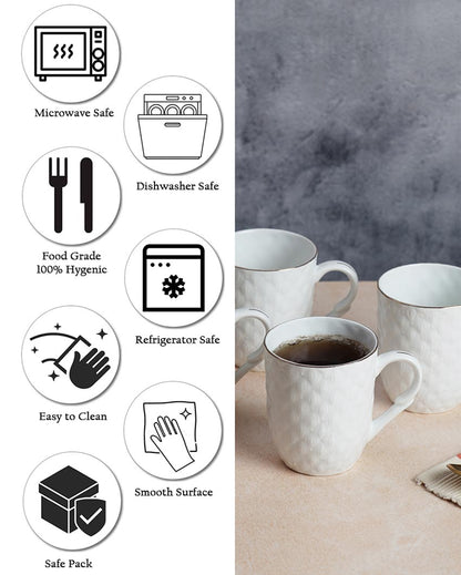 Luxurious Golden Line Embossed Ceramic Mugs | Set of 4 | 200ml