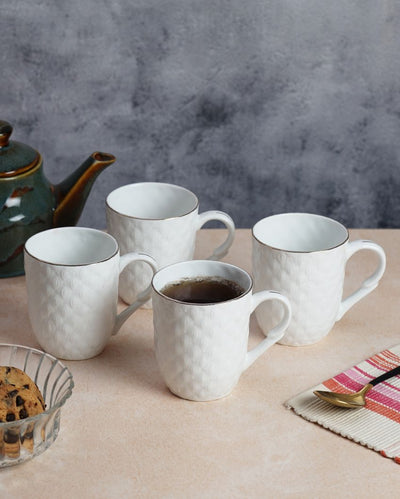 Luxurious Golden Line Embossed Ceramic Mugs | Set of 4 | 200ml