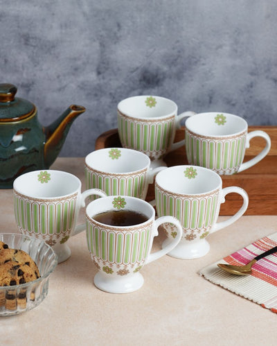 Delicate Ceramic White Rose Print Mugs | Set of 6 | 180ml