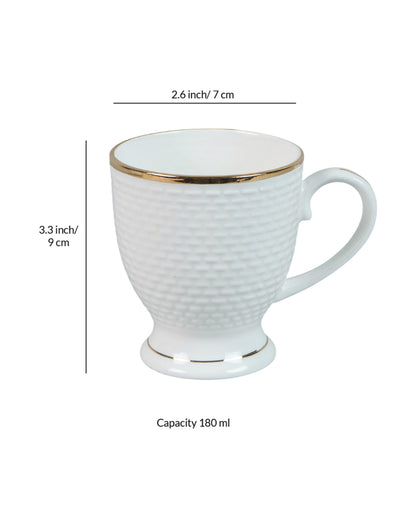 Ornate Golden Line Embossed Ceramic Mugs | Set of 6 | 180ml