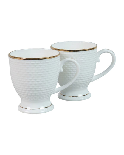 Ornate Golden Line Embossed Ceramic Mugs | Set of 6 | 180ml