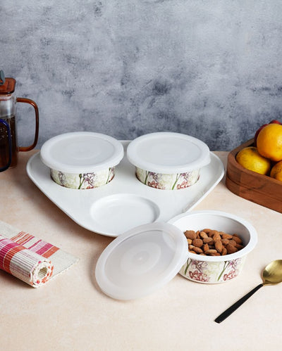 Practical Melamine Airtight Storage Bowls With Tray | Pack of 4