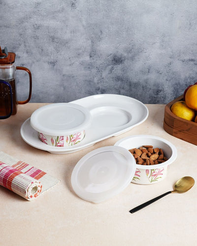 Handy Melamine Airtight Storage Bowls With Tray | Pack of 3