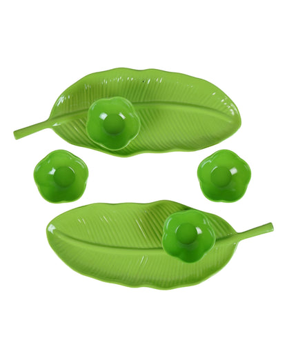 Stylish Ceramic Leaf Platter With Dip Bowls | Pack of 6