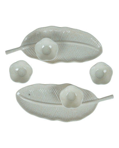 Stylish Ceramic Leaf Platter With Dip Bowls | Pack of 6