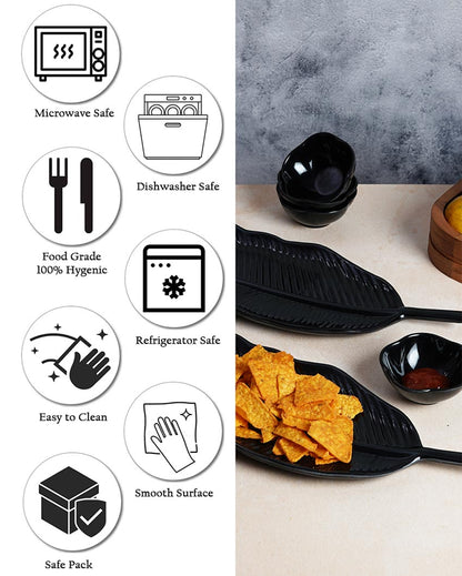 Stylish Ceramic Leaf Platter With Dip Bowls | Pack of 6