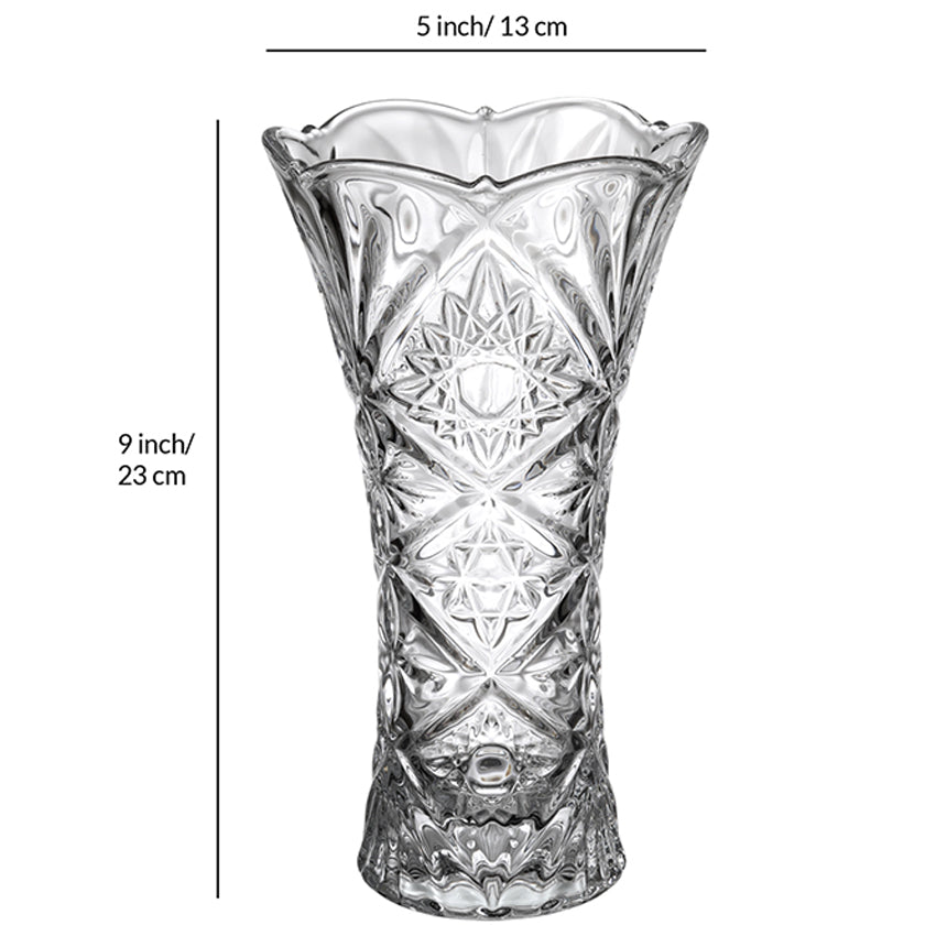 Artistic Tall Geometrical Cut Glass Vase Without Flower | 5 x 9 inches