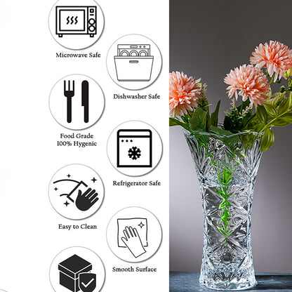 Artistic Tall Geometrical Cut Glass Vase Without Flower | 5 x 9 inches