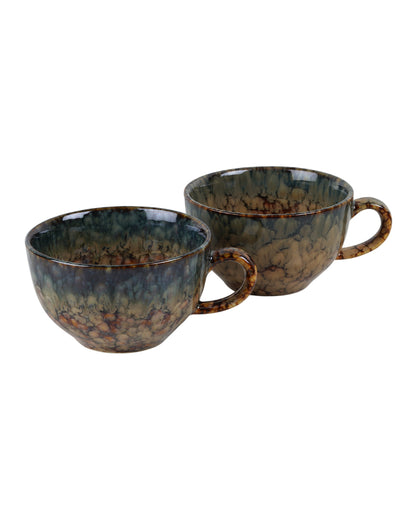 Warm Rustic Brown Textured Glossy Soup Mugs | 350ml | Set of 2