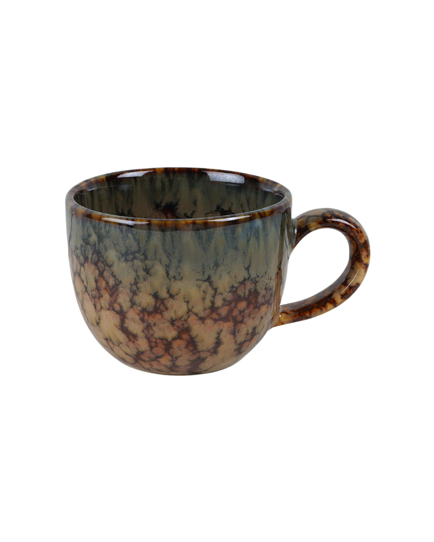 Durable Ceramic Brown Textured Mug And Saucer Set | Set of 6