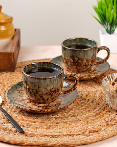Warm Rustic Brown Textured Glossy Soup Mugs | 350ml | Set of 2