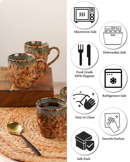 Sturdy Ceramic Brown Textured Glossy Mugs | Set of 6 | 300ml