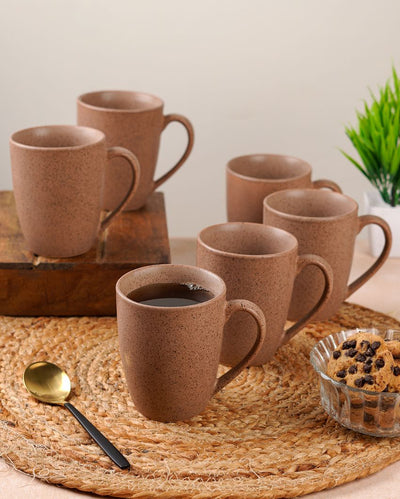 Natural Tone Ceramic Khaki Textured Glossy Mugs | 300ml