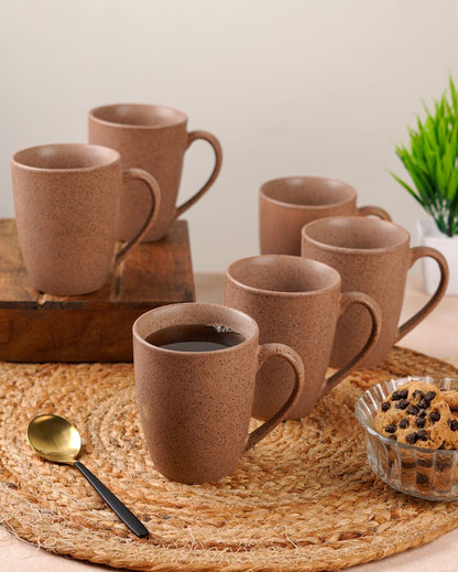 Natural Tone Ceramic Khaki Textured Glossy Mugs | 300ml