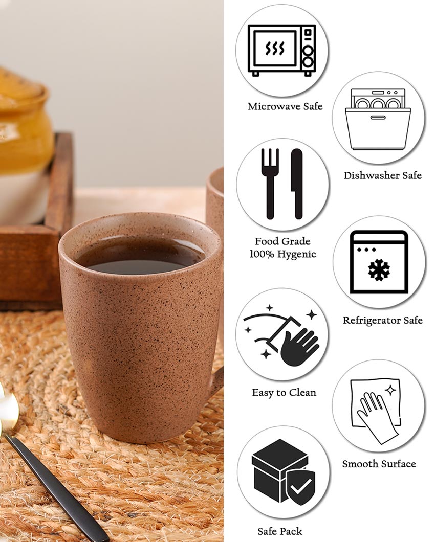 Natural Tone Ceramic Khaki Textured Glossy Mugs | 300ml