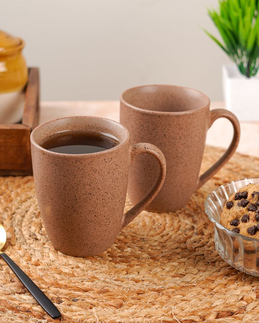 Natural Tone Ceramic Khaki Textured Glossy Mugs | 300ml