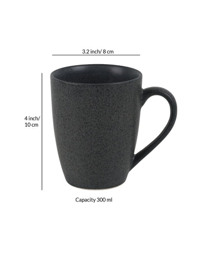 Sleek Ceramic Black Textured Glossy Mugs | 300ml