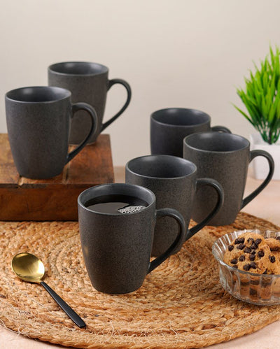 Sleek Ceramic Black Textured Glossy Mugs | 300ml