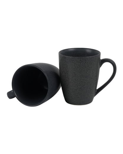 Sleek Ceramic Black Textured Glossy Mugs | 300ml