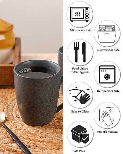 Sleek Ceramic Black Textured Glossy Mugs | 300ml