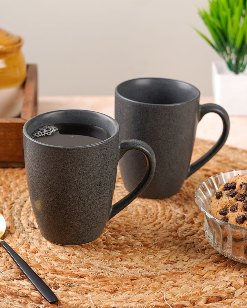 Sleek Ceramic Black Textured Glossy Mugs | 300ml