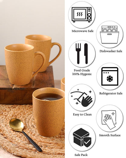 Bold Ceramic Mustard Yellow Textured Glossy Mugs | 300ml
