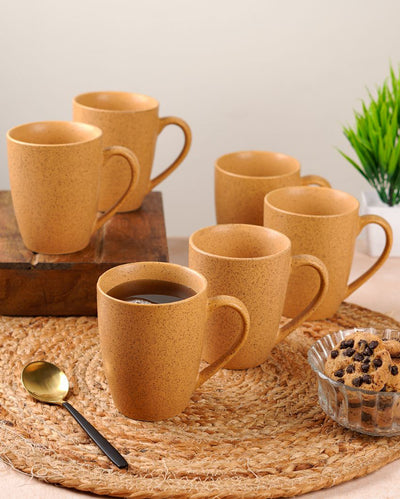Bold Ceramic Mustard Yellow Textured Glossy Mugs | 300ml