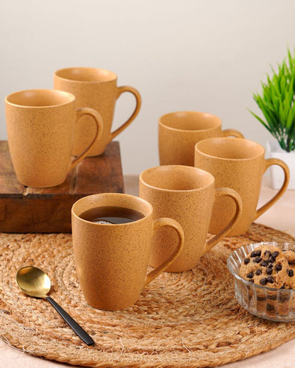 Bold Ceramic Mustard Yellow Textured Glossy Mugs | 300ml
